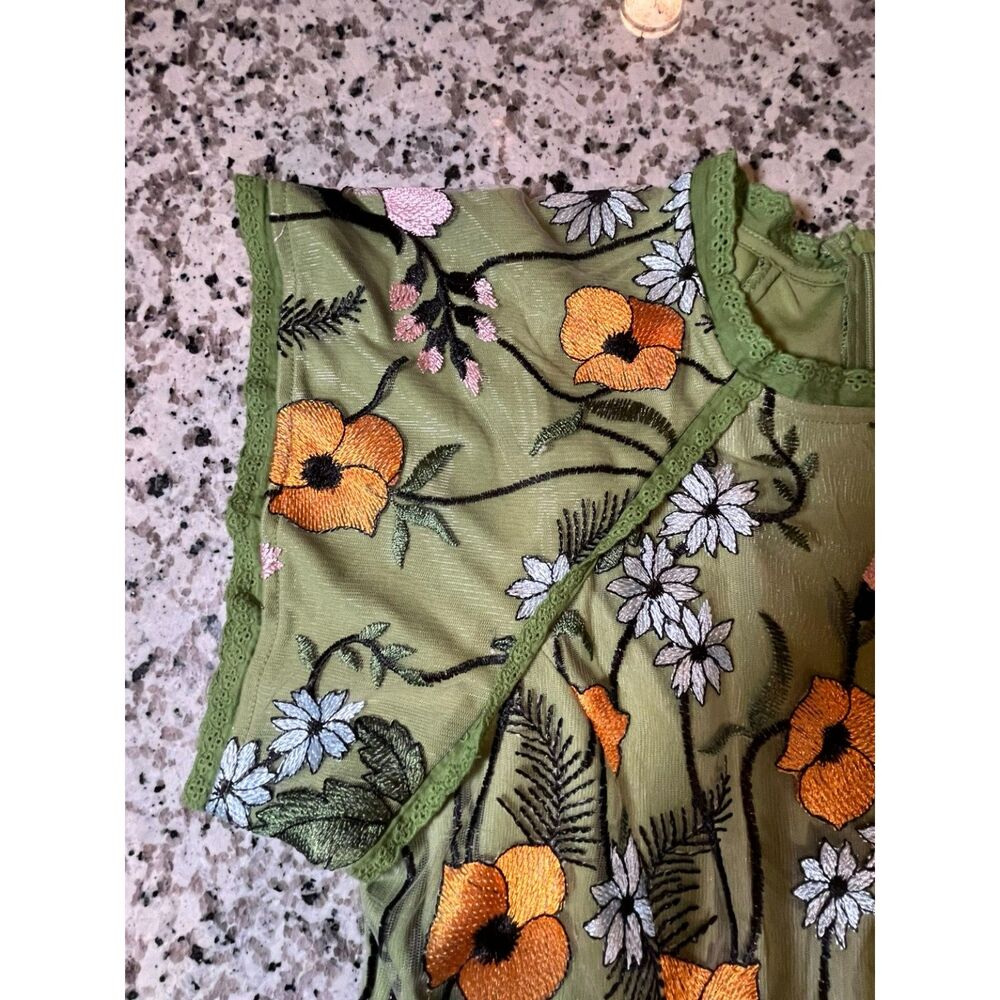 Womens JessaKae Floral Embroidered Mesh Midi Dress Green Orange Size L - Picture 8 of 15